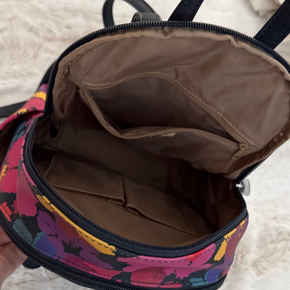 Floral ladies mini Backpack purse - Pink & Yellow & turquoise pattern - Picture 6 of 12